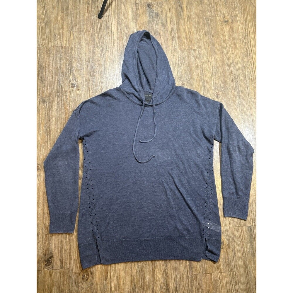 Tahari Linen Hooded Top Womens Large Gray Long Sleeve Pullover Light